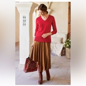Soft Surroundings Inverness Faux Suede Skirt Saddle Brown Womens Medium NEW $120